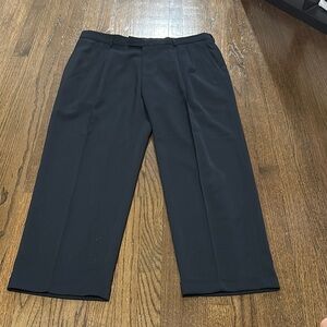 Haggar Men's Navy Blue Strip Cuffed Dress Work Slacks Trousers Pleated Pants